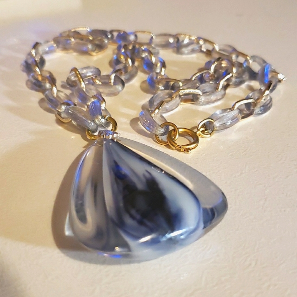Vintage Trifari Silver and Grey Lucite Teardrop Pendant